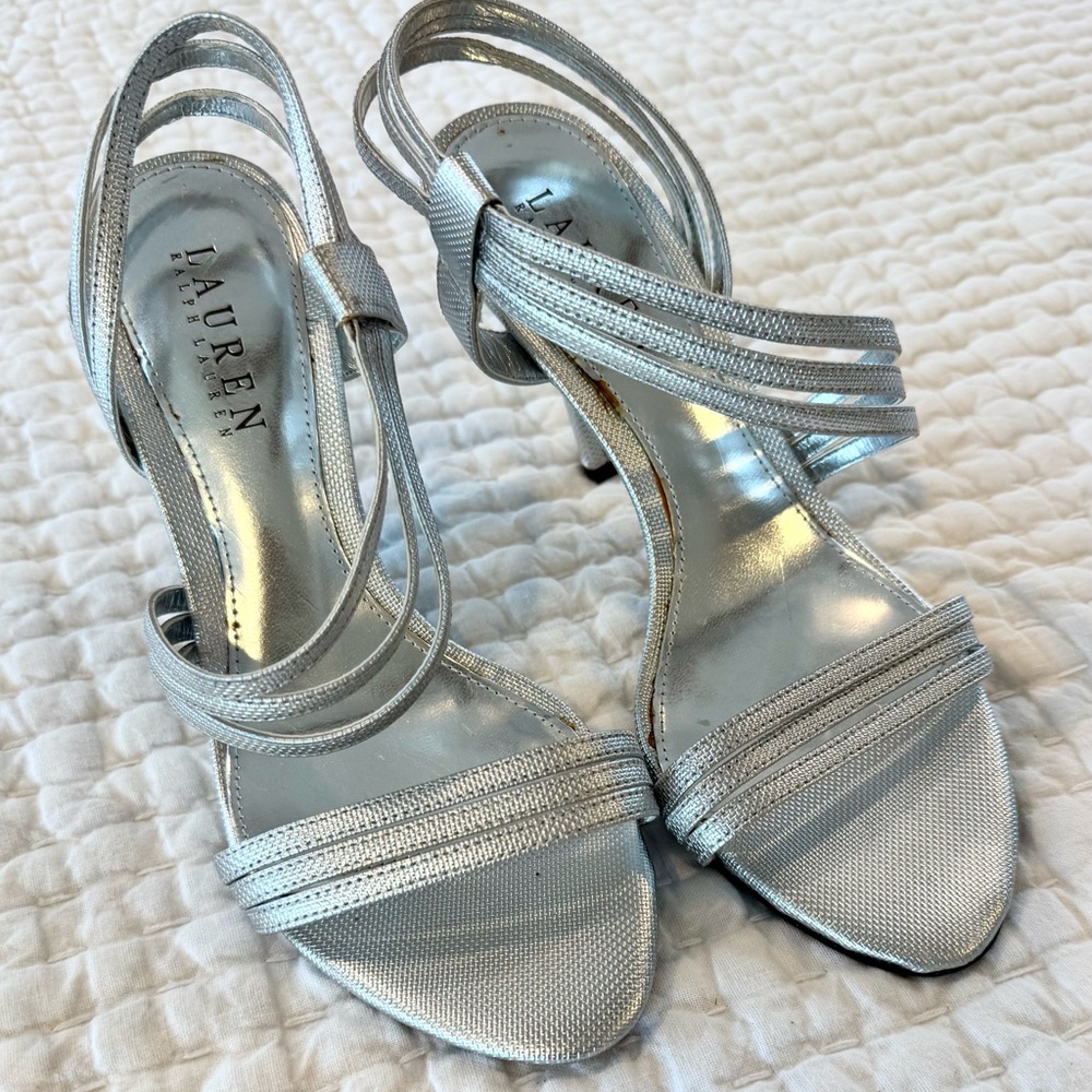 Ralph Lauren Addie silver strappy evening heels